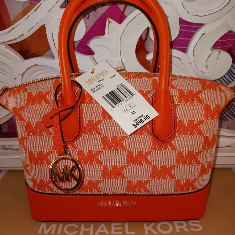 NEW! Michael Kors Hyde Small Satchel Crossbody Handbag MK Logo Jacquard